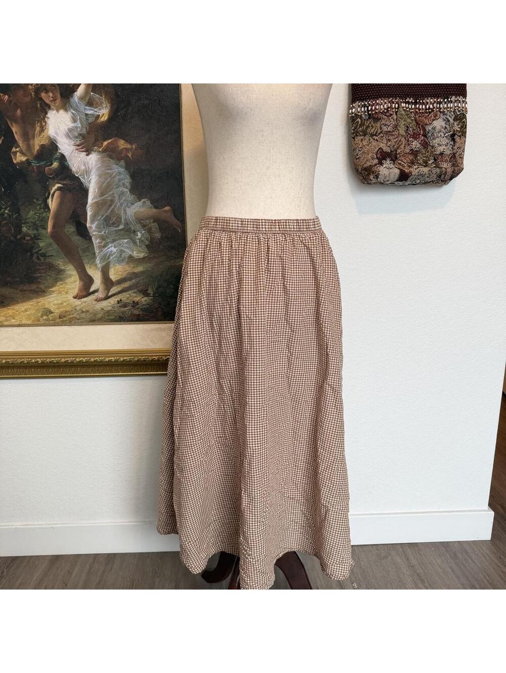 Cottagecore Gingham Fall Midi Skirt